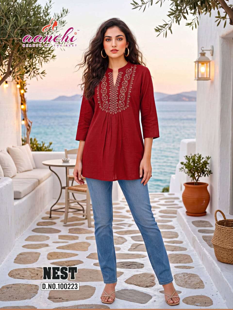 AANCHI NEST BRANDED EMBROIDERY WORK SHORT TOP COLLECTION COLLEGE CLOTHING SHOP